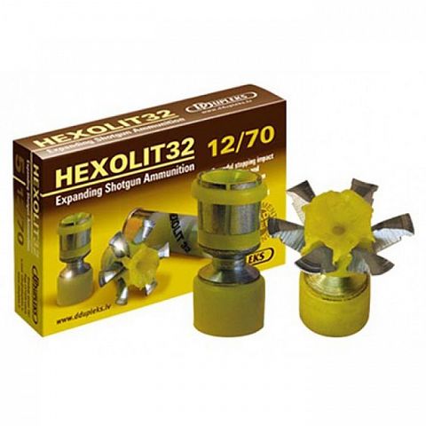 Патрон DDUPLEKS 12/76 пуля HEXOLIT 32г. (5 шт.)