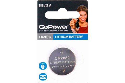 Батарейка GoPower Lithium 3V CR2032  (уп. 1 шт.)