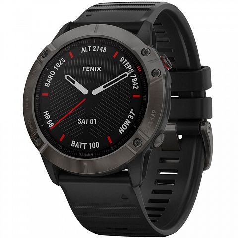 FENIX 6X Pro Solar титановый серый DLC с черным ремешком
